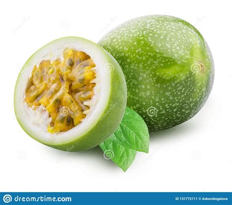 Green Passion Fruit Isolated On White Background With Shadow Clipping Path Stock Image Image