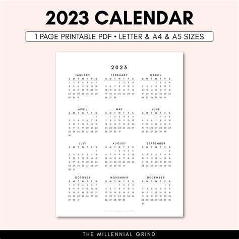 2023 Calendar Printable 2023 Calendar Template 2023 Etsy