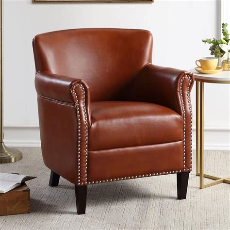 Comfort Pointe Holly Caramel Faux Leather Club Chair With Nail Head Trim