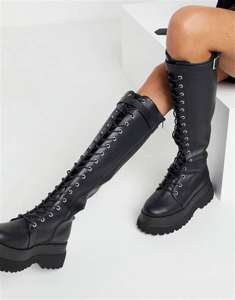 asos design camera bottes montantes à lacets et semelles épaisses noir asos lace up