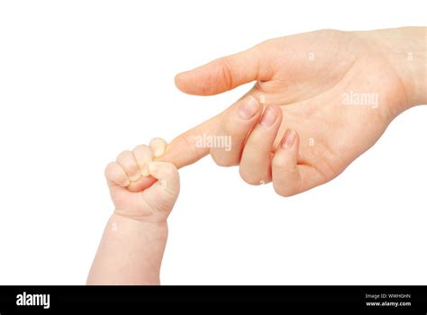 Baby Hand Holding Mother Finger Isolated On White Stock Photo Alamy