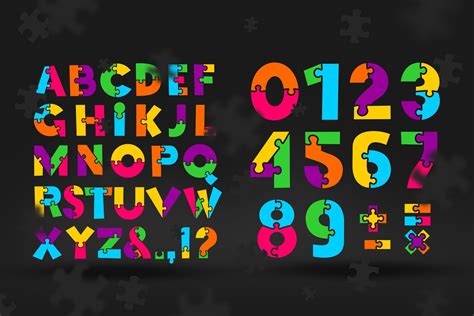Puzzle Font Creativeillustrationepspsd Alphabet And Numbers Font