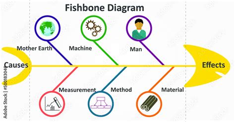 Fishbone Diagram Or Cause Effect Diagram Or 6m Method Stock Vector