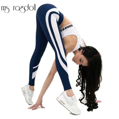 2018 new sexy strip printed fitness leggings push up high waist bandage pants female sporting
