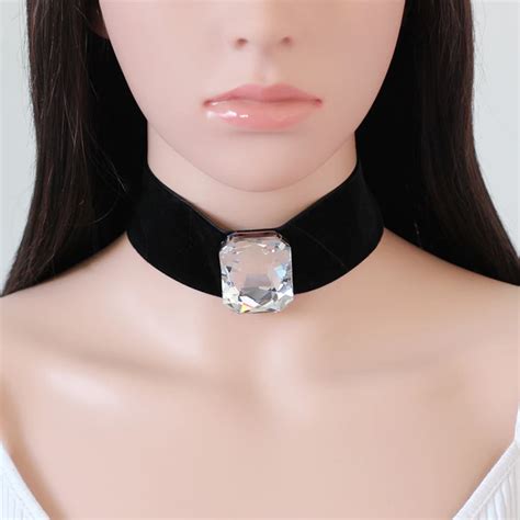 Cristal Kristal Choker Wide Ribbon Bib Necklace Black Velvet Choker