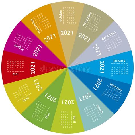 Colorful Calendar For 2021 Circular Design Stock Vector Illustration
