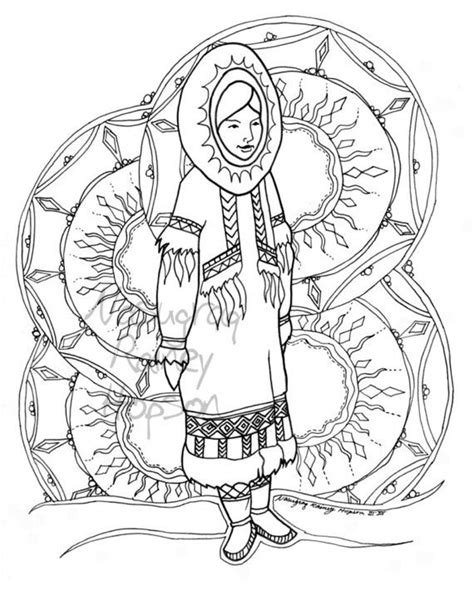Sunshine Woman - hand drawn Alaska Native coloring page - download and