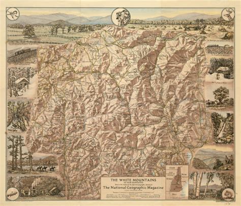 The White Mountains Of New Hampshire Map National Geographic 1937 R