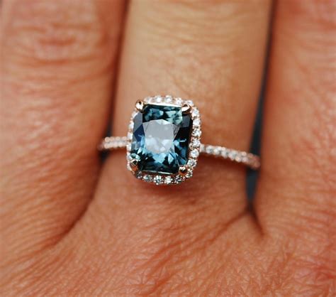 White Gold Teal Sapphire Engagement Ring Ct Emerald Cut Blue Green