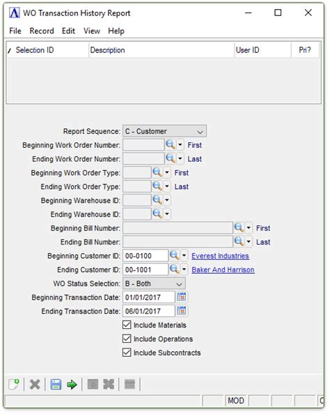 Wo Transaction History Report