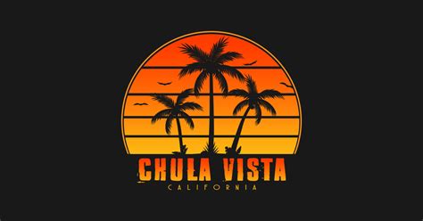 Vintage Chula Vista California Sunset Palm Tree Style Tropical Beach