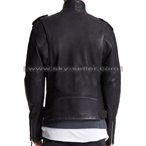 Asymmetrical Zipper Mens Belted Biker Leather Jacket