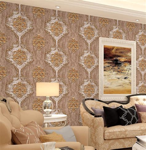 Konark Designer Wallpapers Modern Damask Design Wallpaper In Golden
