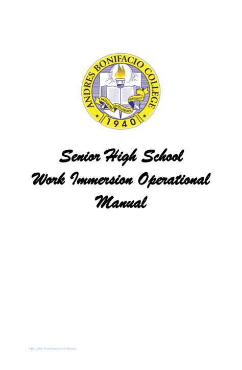Abcollege Shs Work Immersion Operational Manual 2 Senior High School