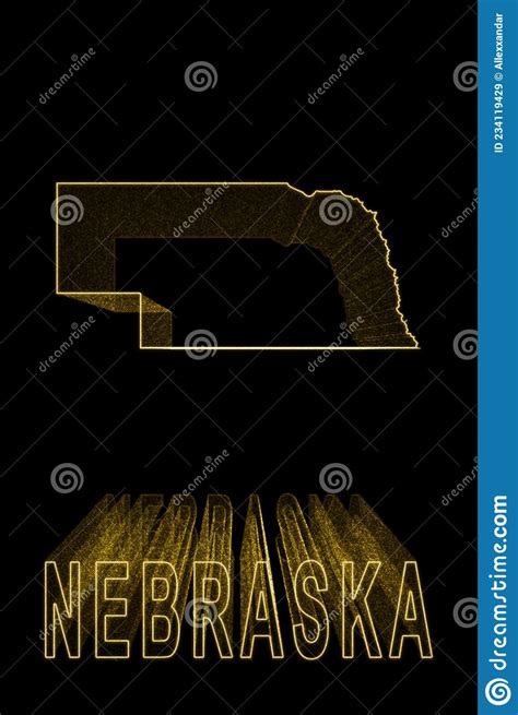 Mapa Do Ouro Nebraska Em Fundo Preto Ilustração Stock Ilustração De