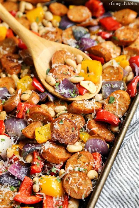 Sheet Pan Italian Chicken Sausage With White Beans And Peppers A