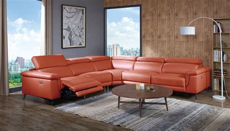 Divani Casa Wisteria Modern Orange Leather Sectional Sofa W Left