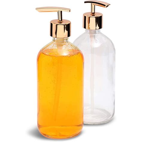 2 Pack Clear 16oz500ml Glass Hand Soap Dispenser Bottle With Rose Gold