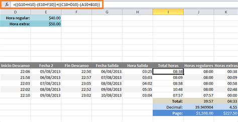 CALCULAR HORAS EXTRAS EN EXCEL