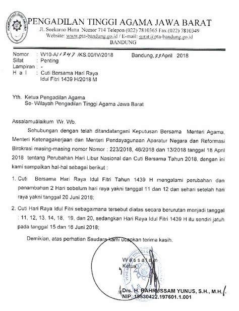 Contoh Surat Cuti Balik Kampung Hari Raya