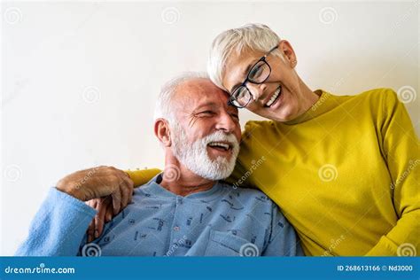 Elderly Couple In Love Senior Husband And Wife Hugging And Bonding With True Emotions Stock