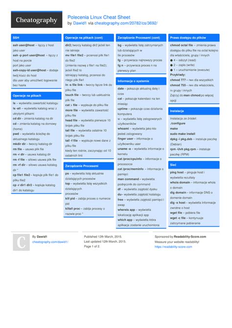 Search text and match patterns. Polecenia Linux Cheat Sheet by Dawid1 - Download free from ...