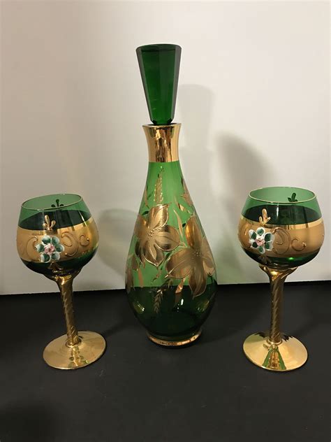 Excited To Share This Item From My Etsy Shop Vintage Murano Gold And Green Venetian Stemmed