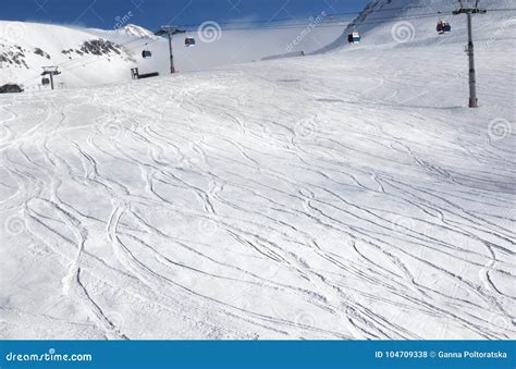 Snowy Ski Slope With Trace From Skis And Snowboards Stock Photo Image