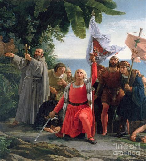 The First Landing Of Christopher Columbus In America Painting By