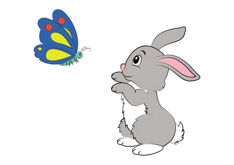 Cute Cartoon Bunny Is Playing With A Butterfly Vector Rabbit 4641935