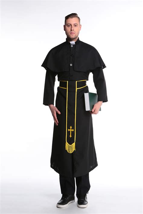 Mens Black Priest Minister Costume Halloween Adult Cosplay Dress Fancy