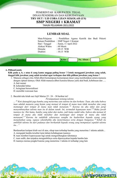 Try Out Mapel PAK Worksheet