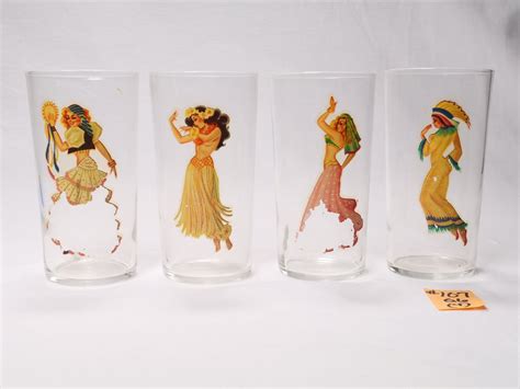 set of 4 peek a boo glass tumblers vintage 1940s pin up girls etsy
