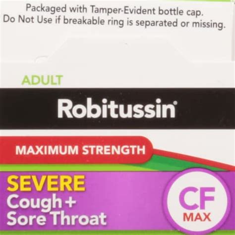 Robitussin Adult Cf Maximum Strength Severe Cough Sore Throat Strong Cooling Liquid 4 Fl Oz