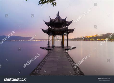 Jixian Pavilion Hangzhou During Sunset Chinese Stock Photo 1072021148