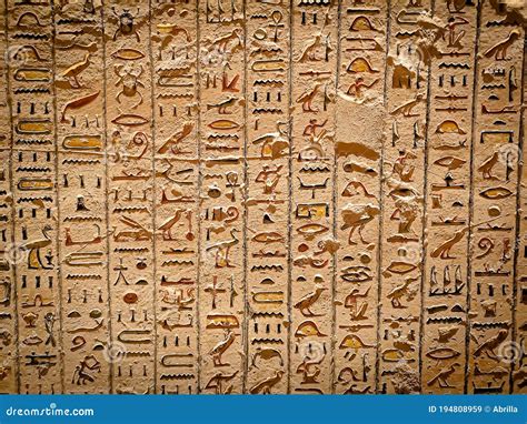 Hieroglyphs On The Wall In King Tut`s Tomb In The Valley Of Kings In Luxor Egypt Editorial