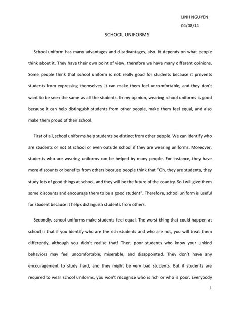 003 School Uniform Persuasive Essay Essays Against Uniforms On Violence