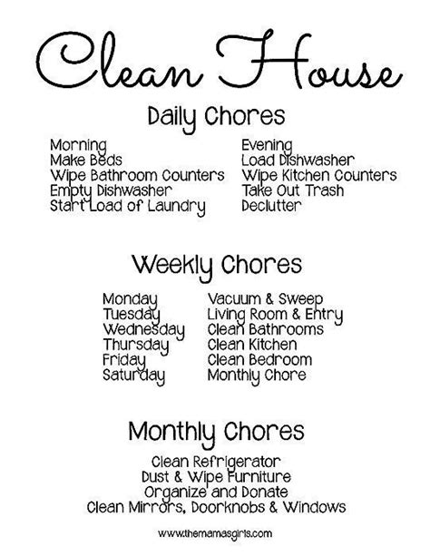 Free Printable House Cleaning Chore Charts Printable Templates