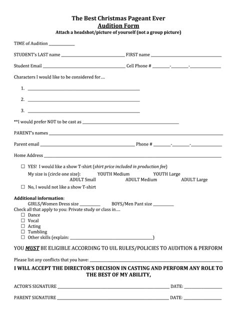 Audition Form Fill Out And Sign Online Dochub