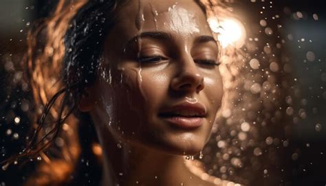 Premium Photo Young Woman Enjoys Shower Eyes Closed Smiling Generated By Ai
