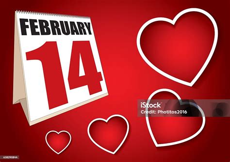 Valentines Day Calendar Sheet February 14 Stock Illustration Download