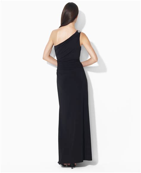 Lyst Lauren By Ralph Lauren One Shoulder Evening Gown In Black
