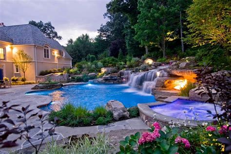 Backyard Fantasy Swimming Pool Waterfall Swimming Pool Landscaping Custom Swimming Pool