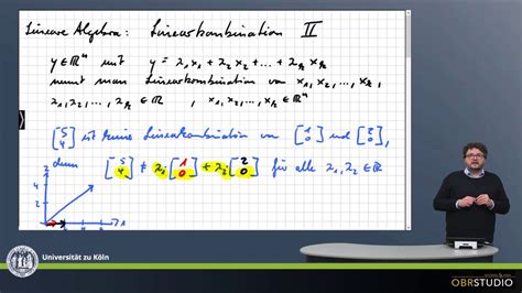 Es gibt natuerlich auch unendliche linearkombinationen, wobei wir im weiteren aber implizit immer mit endlichen kombinationen arbeiten werden. 0154 Linarkombination, Beispiel keine Linearkombination ...