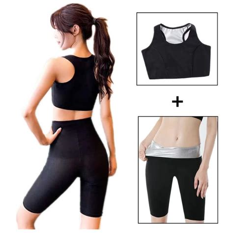 Women Sauna Suit Sweating Bodyshaper Leggings Thermal Sweat Crop Top Sauna Pants Slimming