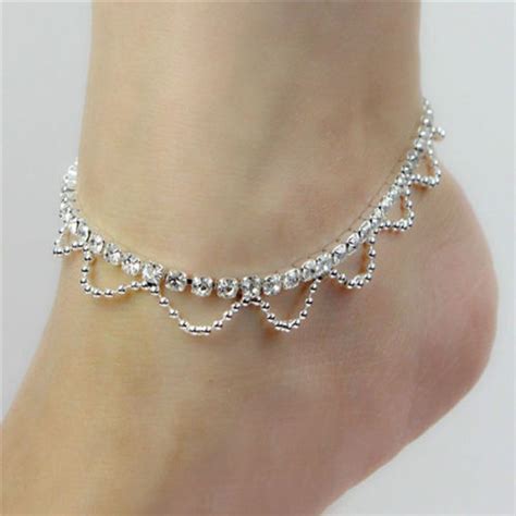Hot Silver Diamante Crystal Rhinestone Adjustable Foot Chain Ankle