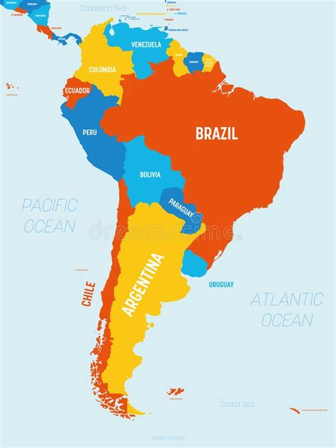 South America Map 4 Bright Color Scheme High Detailed Political Map