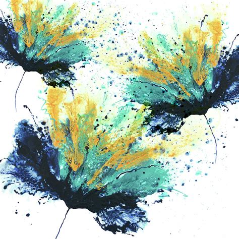 Blue Abstract Flower Art Navy Blue Teal Floral Party Flowers Painting By Catherine Jeltes