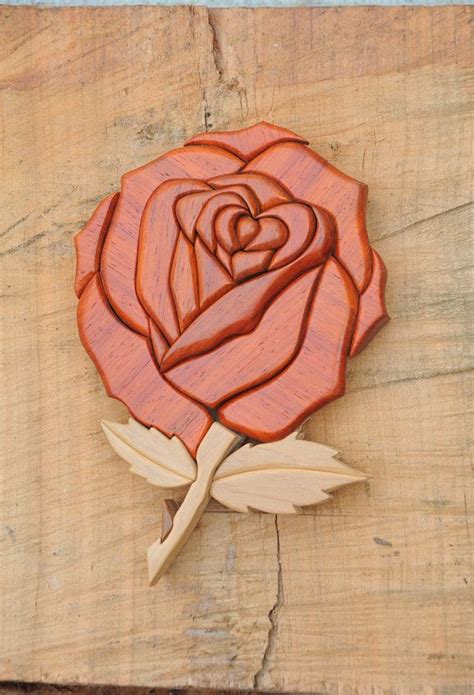 Padauk Wooden Rose Art Flower Intarsia Floral Wall Art Etsy Floral
