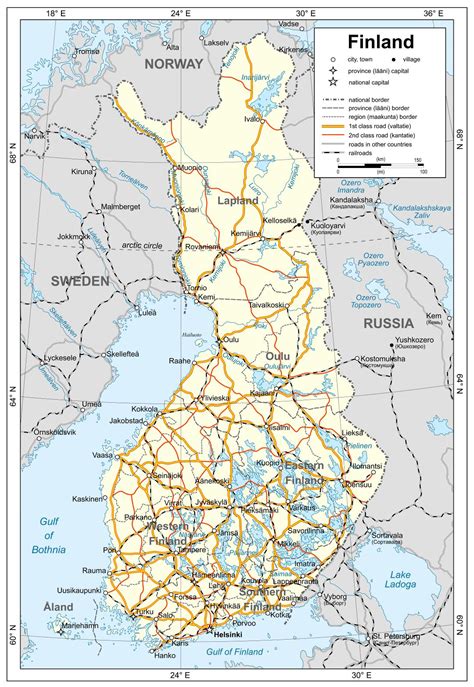 Muncipalities and provinces of finland black. Large detailed political map of Finland with roads ...